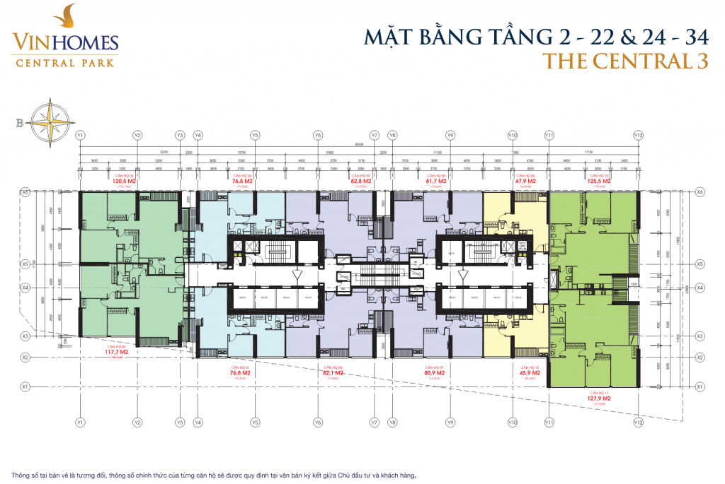 Mặt bằng Central 3 Vinhomes Central Park-Layout căn hộ